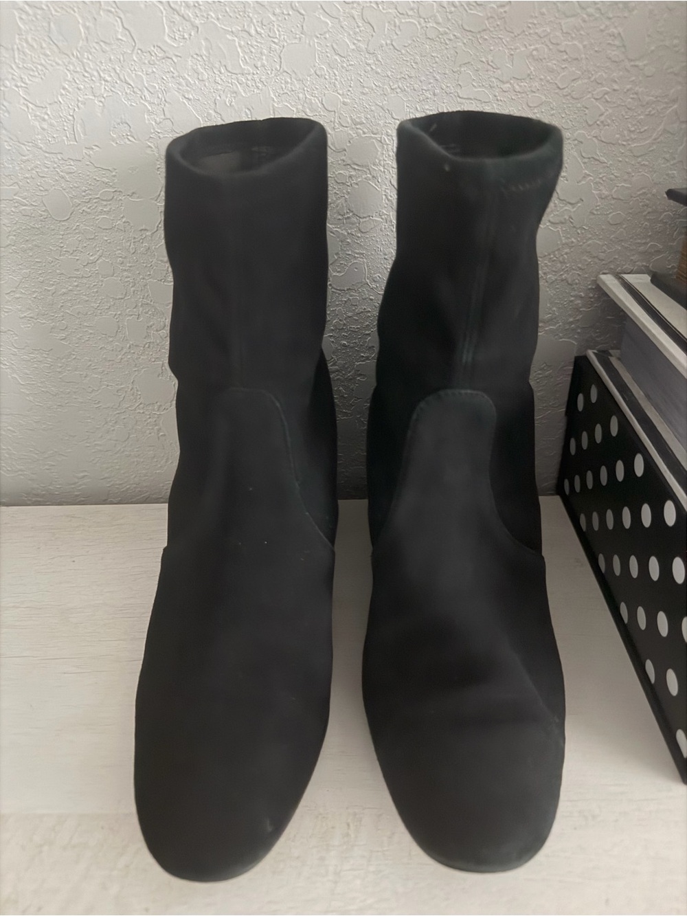 Stuart Weitzman Black Faux Pearl accent Sock Boot